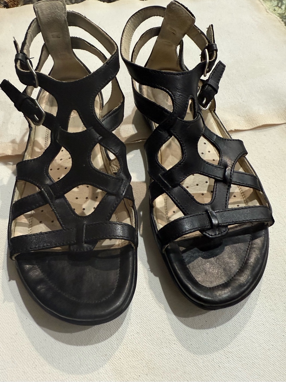 Ecco Black Leather Cutout Strappy Sandals